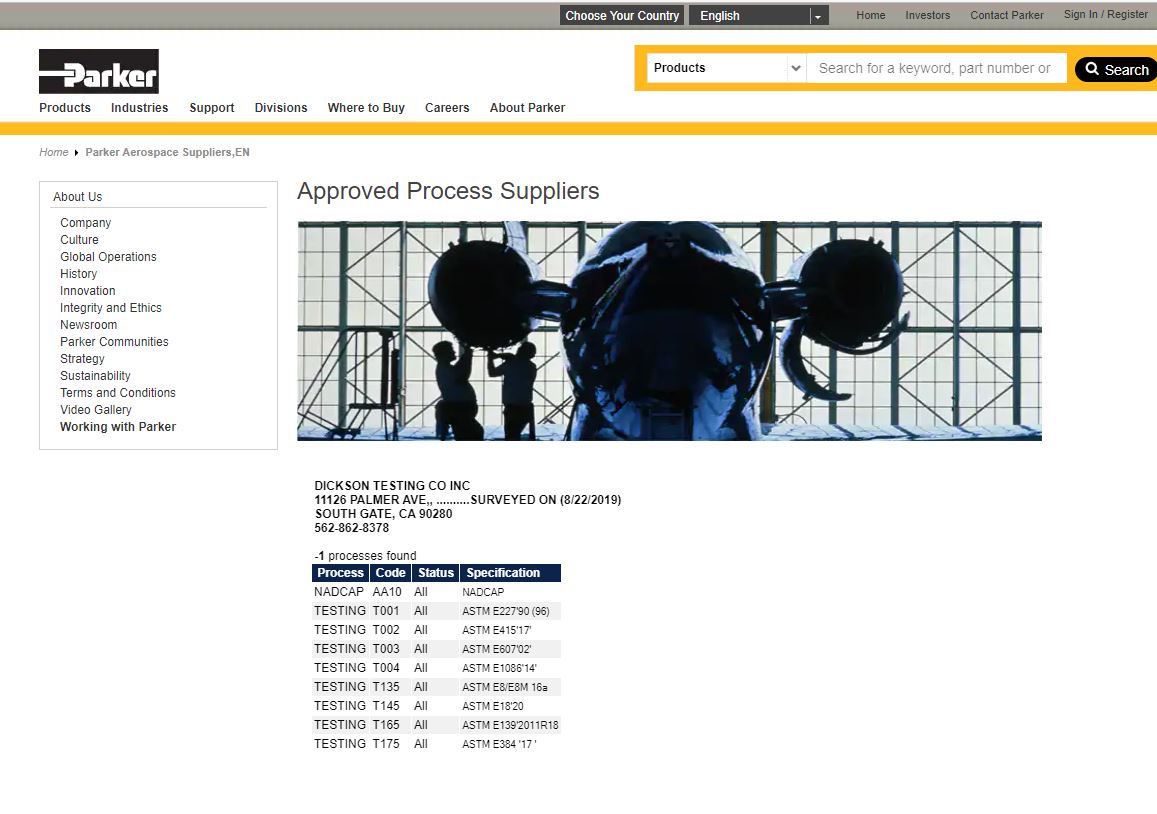 Parker Aerospace Approvals